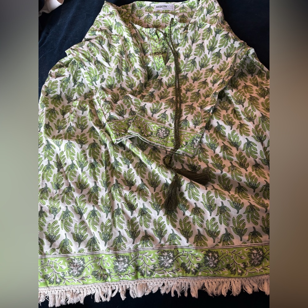 Modern Soul Leaf Print Long Sleeve Dress - Green and White